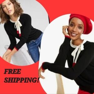 NWT CASHMERE CHARTER CLUB 🎁 Bow Detail 100% Cashmere Black Sweater Size Large